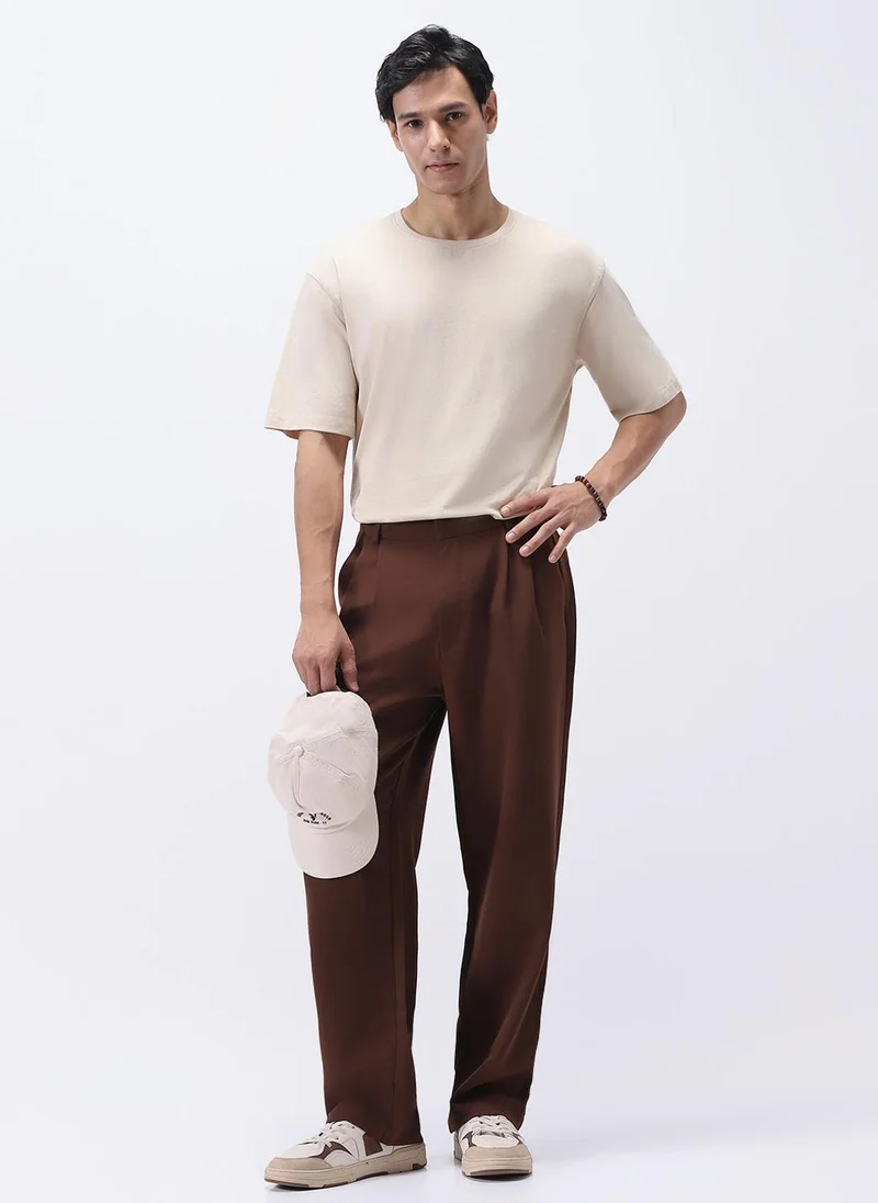 Urbano Fashion  Urbano Fashion Men's Brown Loose Baggy Fit Solid Korean Pants Stretchable for Men | Best Price UAE